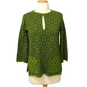 Pisonero Knit Top 3/4 Sleeves Artsy Abstract Green Blue Metallic Spain Size XS